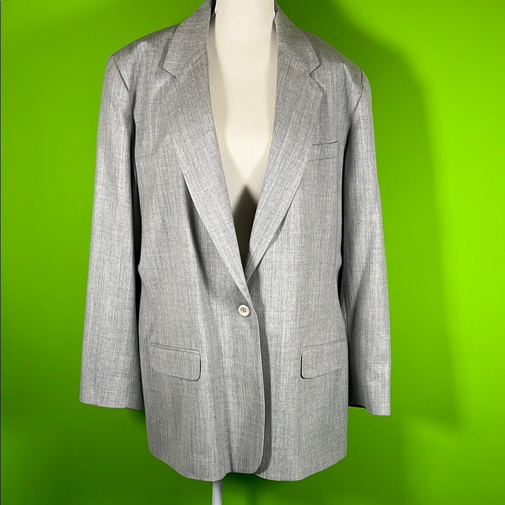 Lands' End Gray Wool Blazer with Notched Lapels Size 20 Tall